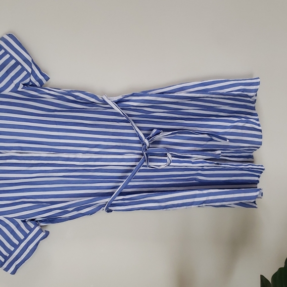 Loft blue and white button down waist tie short sleeve shirt dress. Sz Medium - Picture 5 of 9